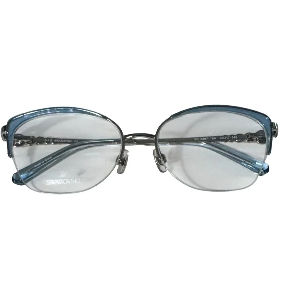 Swarovski SK5307 Eyeglass Frame Only 55-17-140 Blue Metal Semi-Rimless Gemstones - Picture 3 of 14